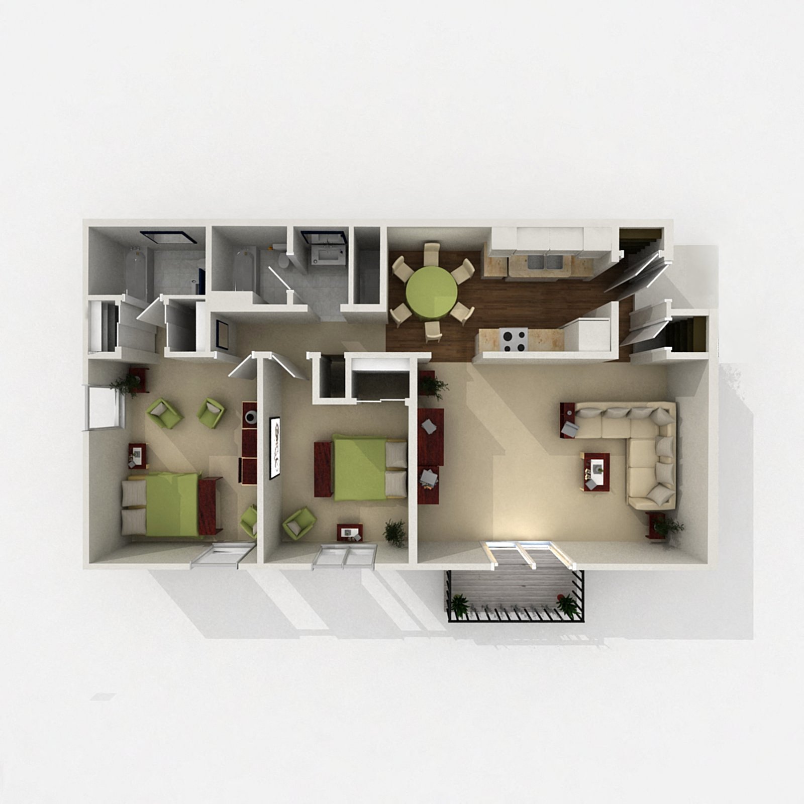 Floor plan for 2 beds, 2 baths, 1150 sqft